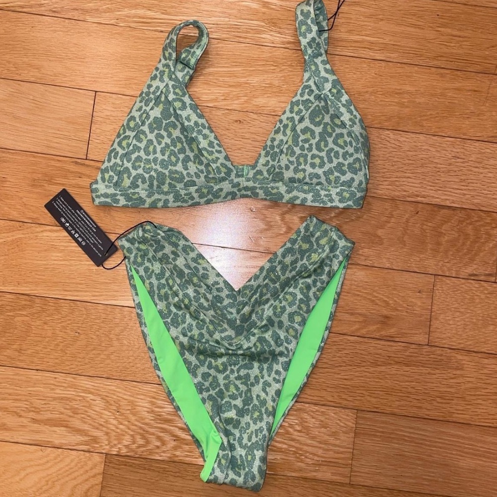 One One Green Leopard Sparkle Bikini